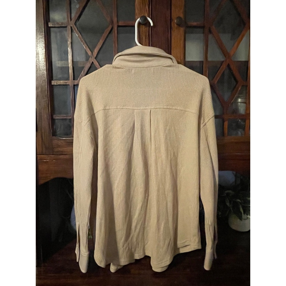 English Factory Tan Ribbed Collared Button Up Shirt Jacket Shacket Medium - Picture 2 of 5